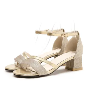 Gold Sandal with Thick and Shiny Heel