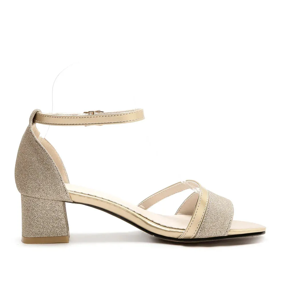 Gold Sandal with Thick and Shiny Heel