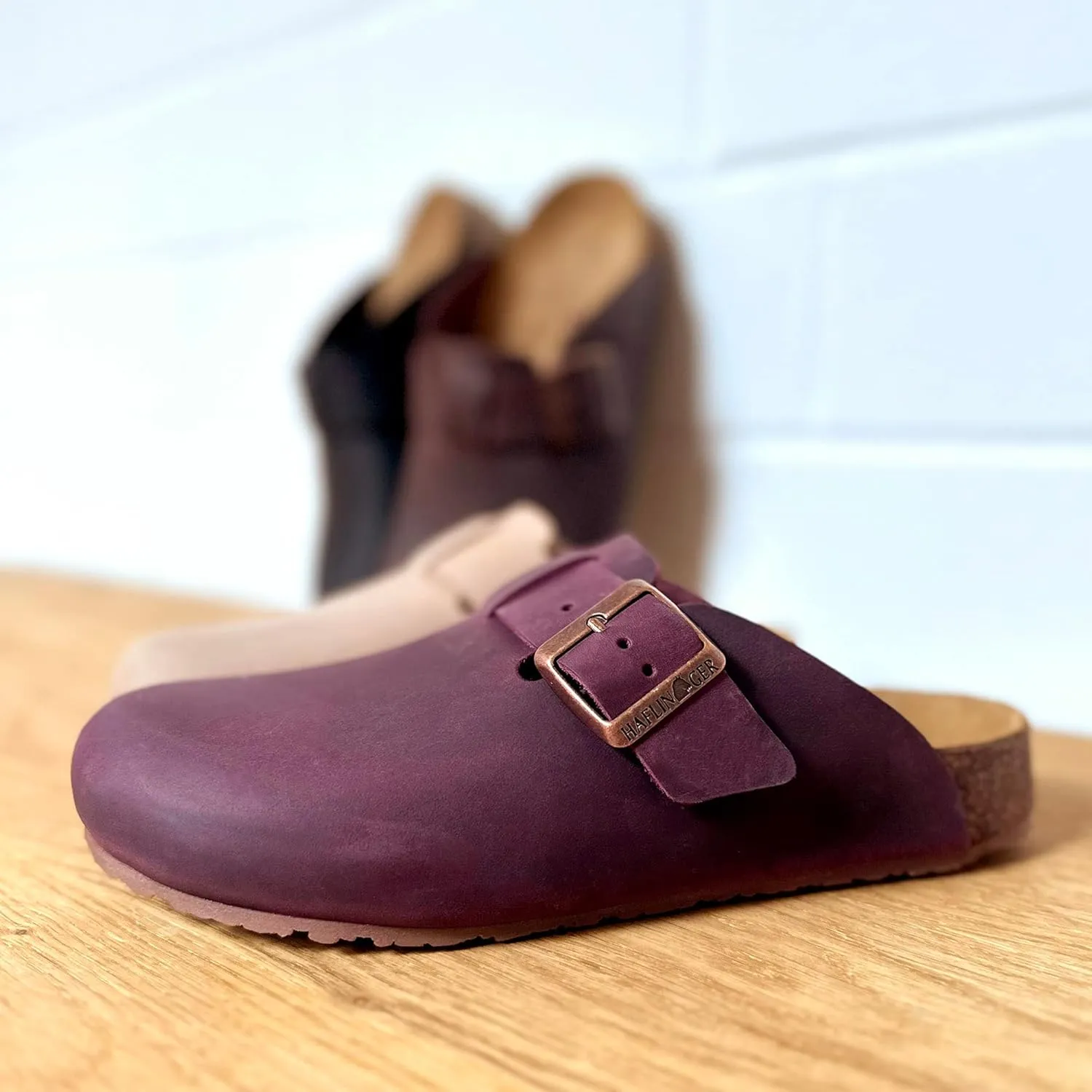 HAFLINGER Porto Elegant Leather Clog with Rubber Sole and Cork Latex Footbed Slipper Unisex