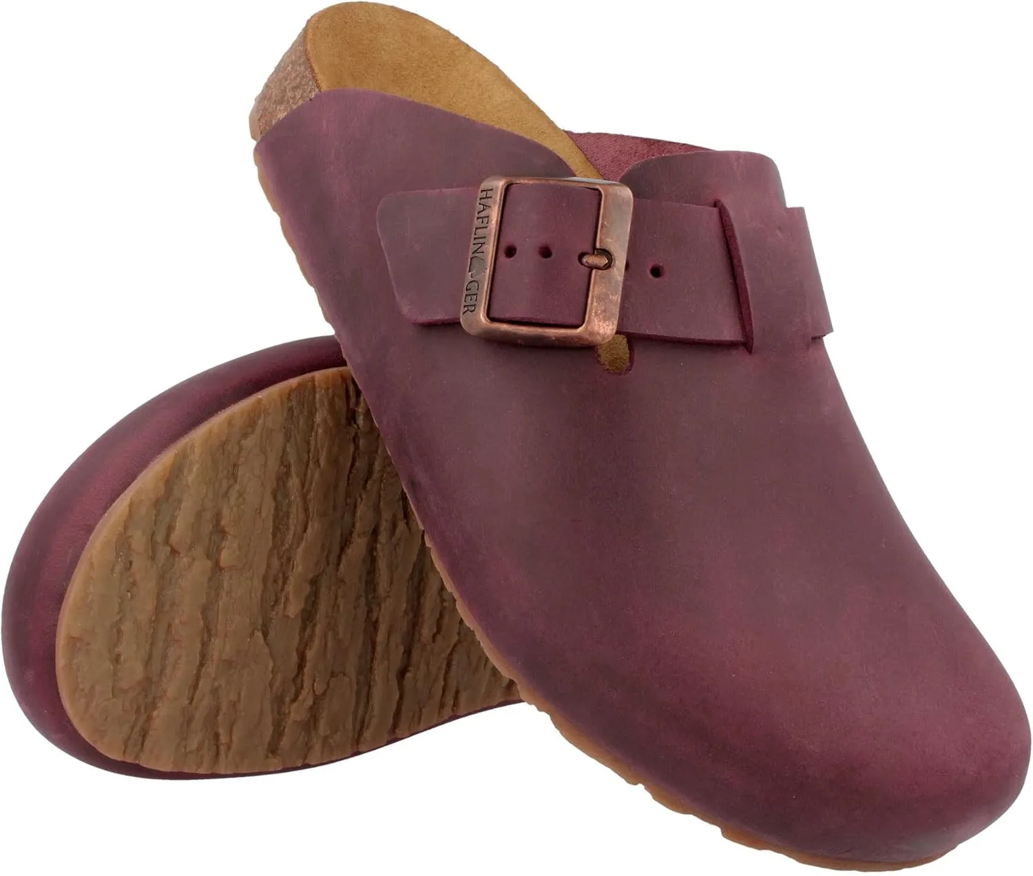 HAFLINGER Porto Elegant Leather Clog with Rubber Sole and Cork Latex Footbed Slipper Unisex