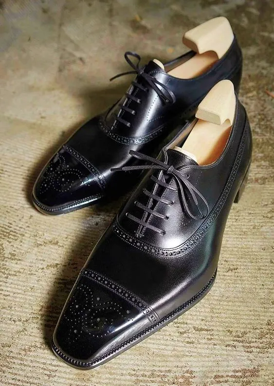 Handmade Men black brogue Oxfords shoes shoes, Men black dress shoes