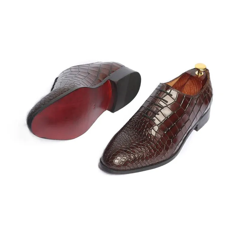 Handmade Men Brown crocodile shoes, Men alligators lace up oxford shoes
