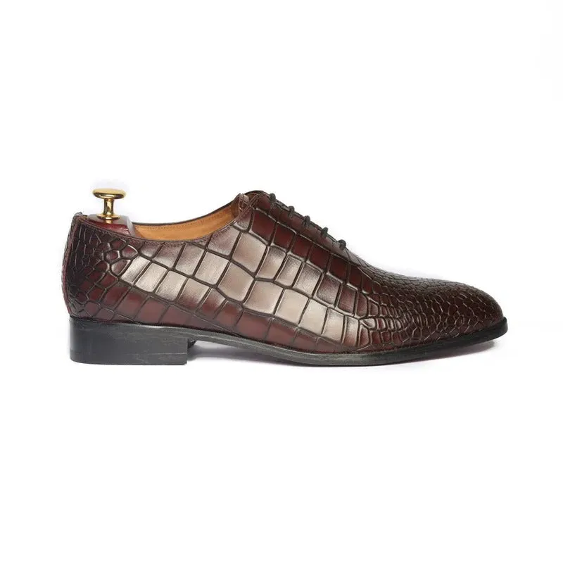Handmade Men Brown crocodile shoes, Men alligators lace up oxford shoes