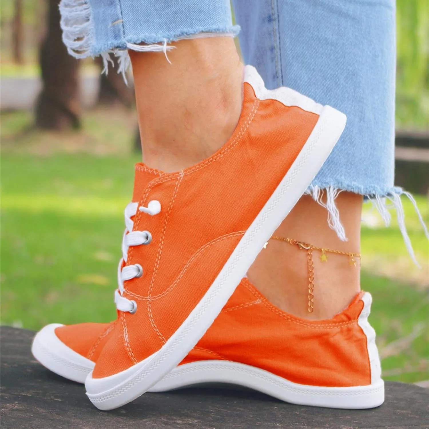 Hbeylia Canvas Shoes For Women Fashion Casual Plaid Lace Up Low Top Play Sneakers Lightweight Low Heels Slip On Flats Loafers Walking Shoes For Girls Running Outdoor Sports Driving