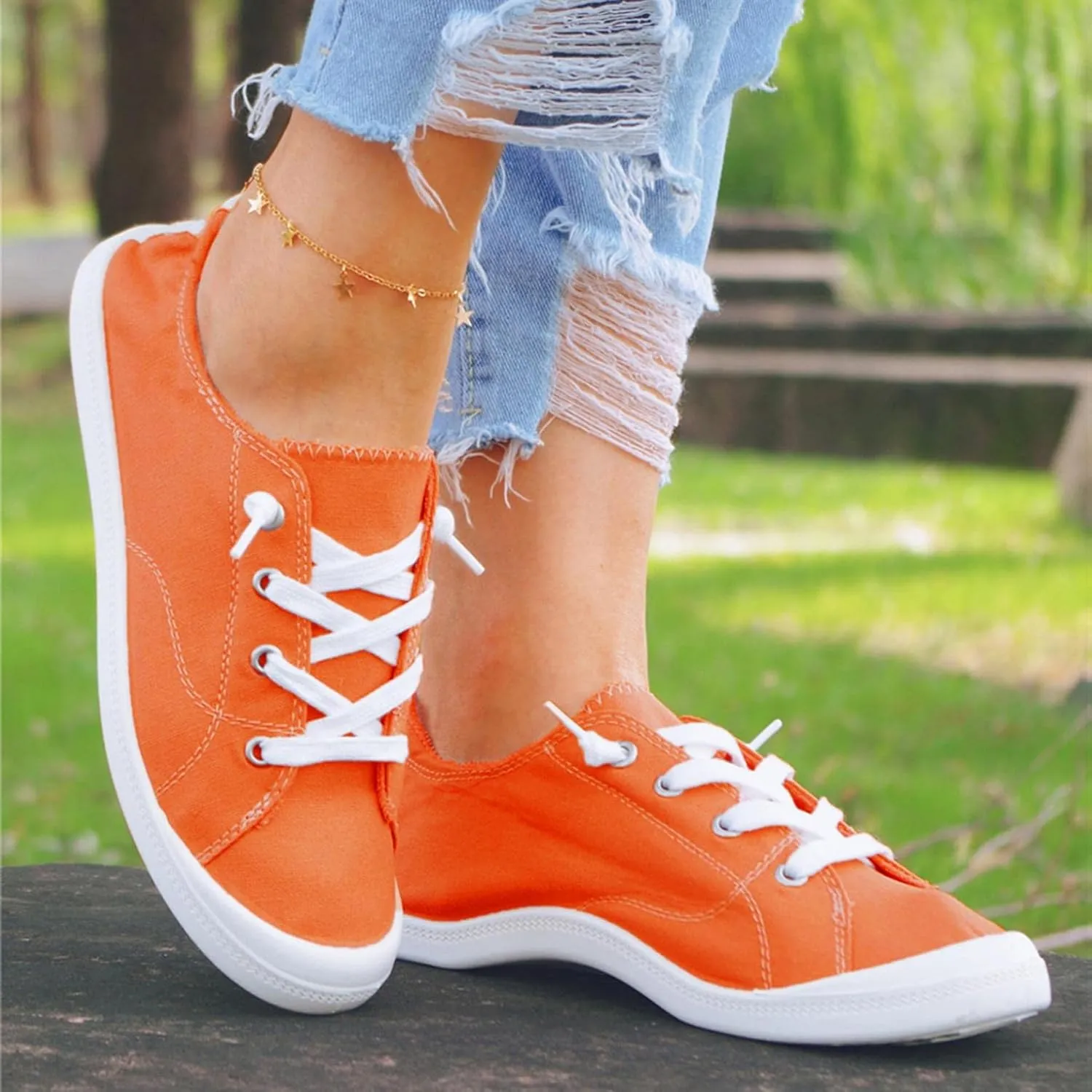 Hbeylia Canvas Shoes For Women Fashion Casual Plaid Lace Up Low Top Play Sneakers Lightweight Low Heels Slip On Flats Loafers Walking Shoes For Girls Running Outdoor Sports Driving