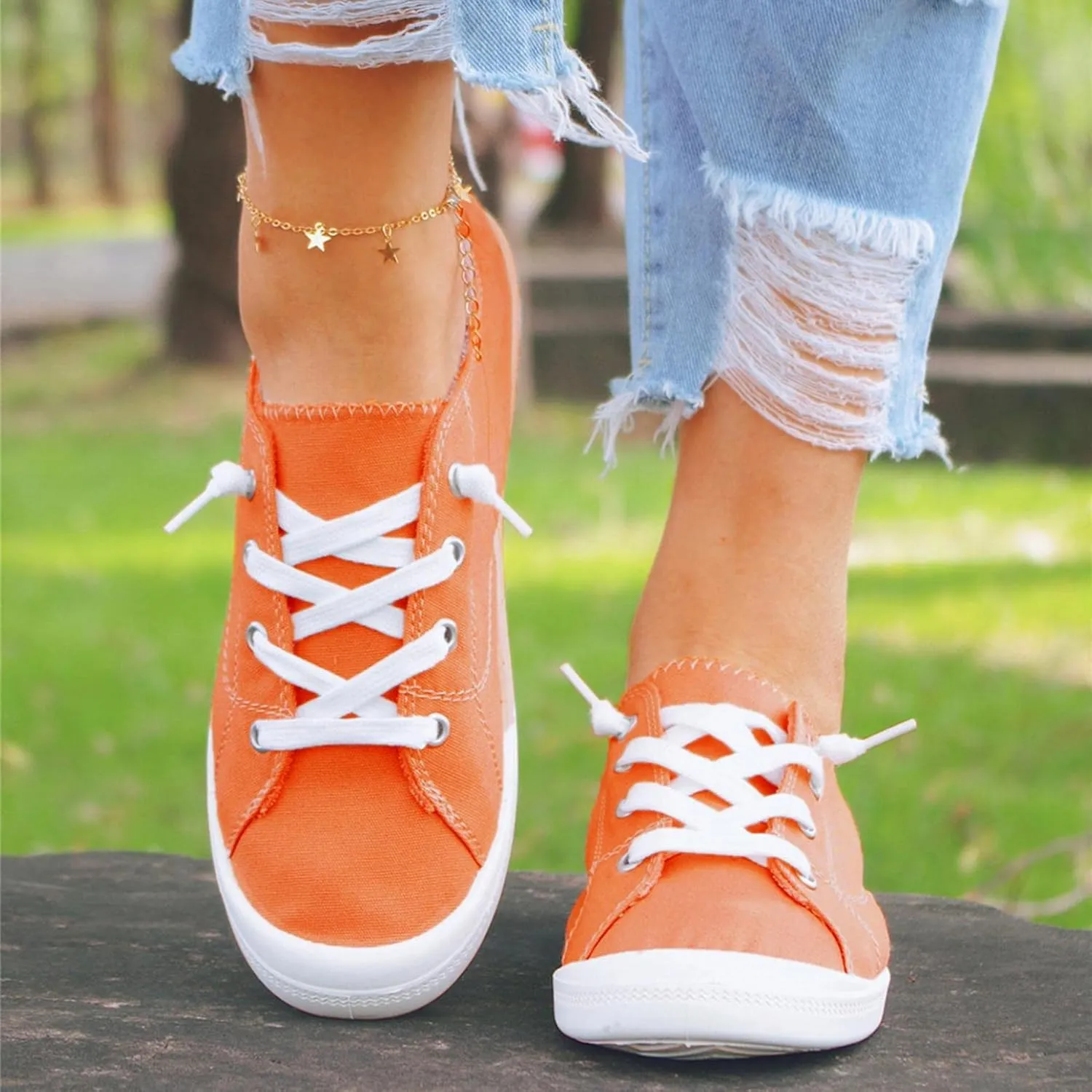 Hbeylia Canvas Shoes For Women Fashion Casual Plaid Lace Up Low Top Play Sneakers Lightweight Low Heels Slip On Flats Loafers Walking Shoes For Girls Running Outdoor Sports Driving