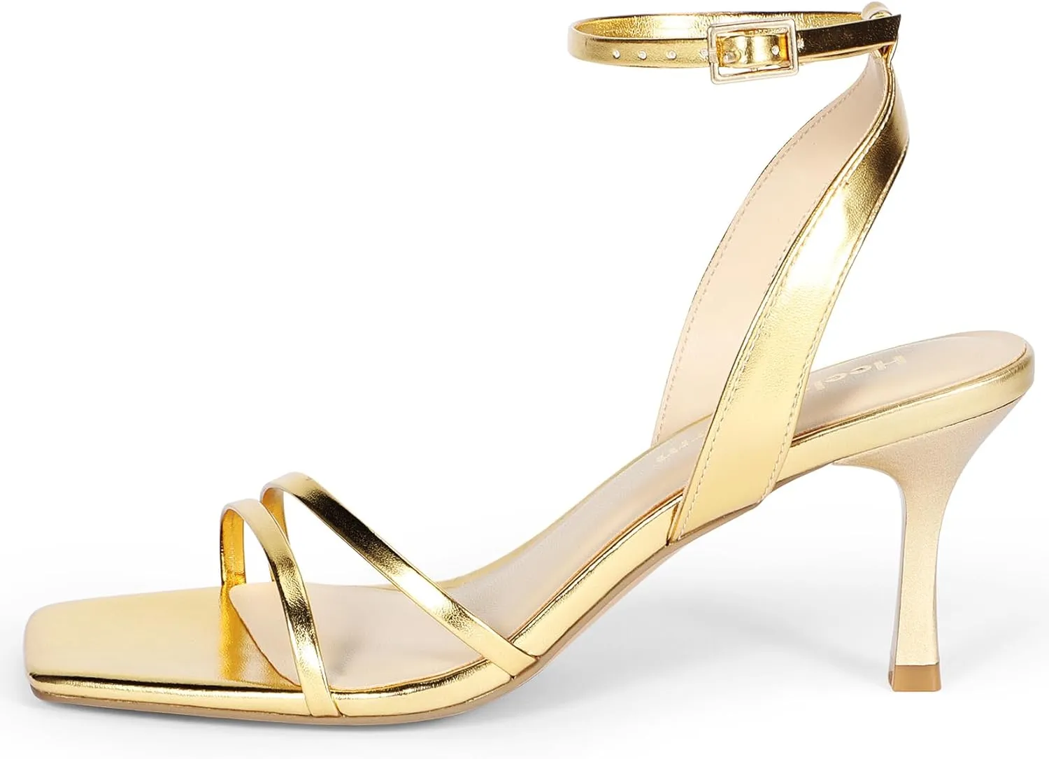 Heels Charm Women's Stiletto Heeled Sandals 2.95 Inches Open Toe Square Toe Two Straps Ankle Strap Strappy High Heel Sandal Dress Dancing Sandals Daily Work Party Wedding Shoes