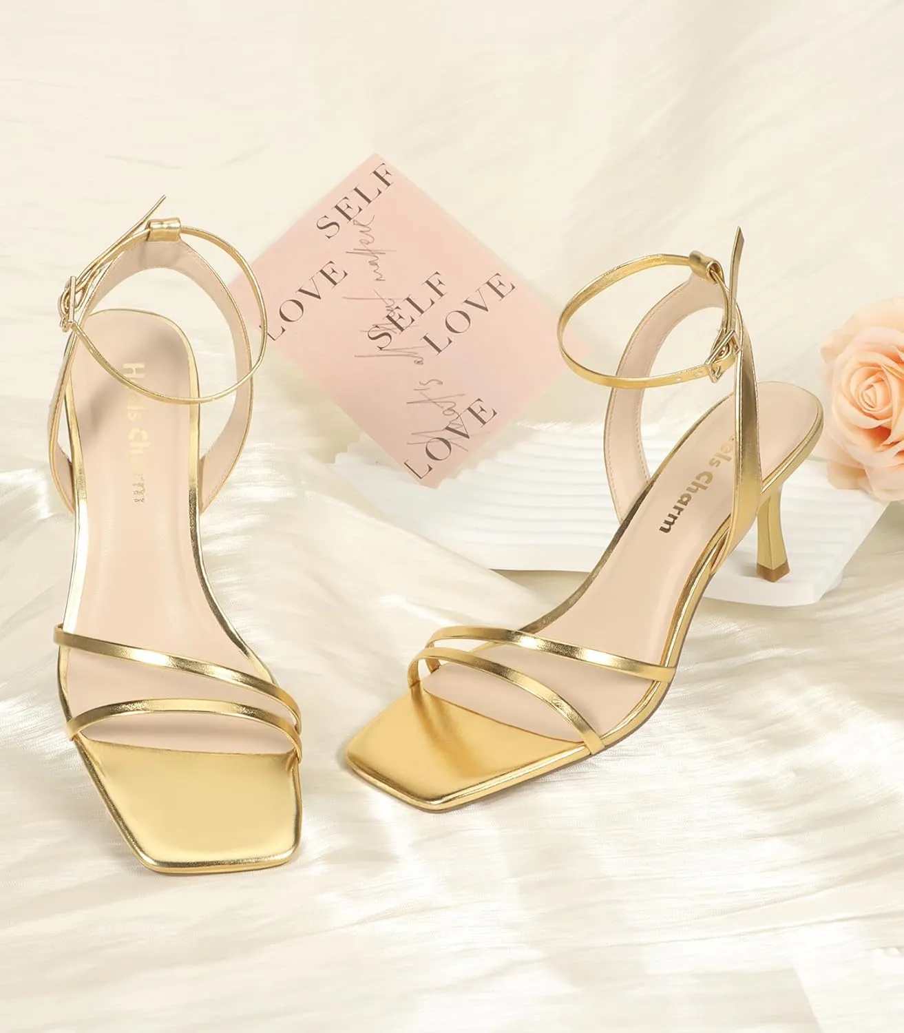 Heels Charm Women's Stiletto Heeled Sandals 2.95 Inches Open Toe Square Toe Two Straps Ankle Strap Strappy High Heel Sandal Dress Dancing Sandals Daily Work Party Wedding Shoes
