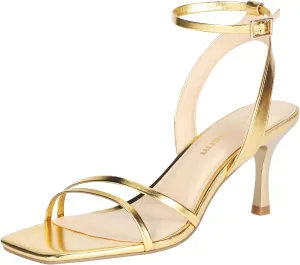 Heels Charm Women's Stiletto Heeled Sandals 2.95 Inches Open Toe Square Toe Two Straps Ankle Strap Strappy High Heel Sandal Dress Dancing Sandals Daily Work Party Wedding Shoes