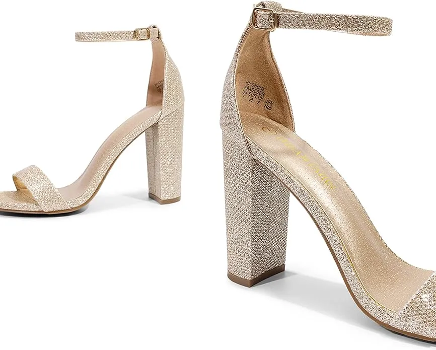Hi-Chunk Heeled Toe Block Open Great savings Seamless support Ankle High Pairs Dream Sandals Gold Strap