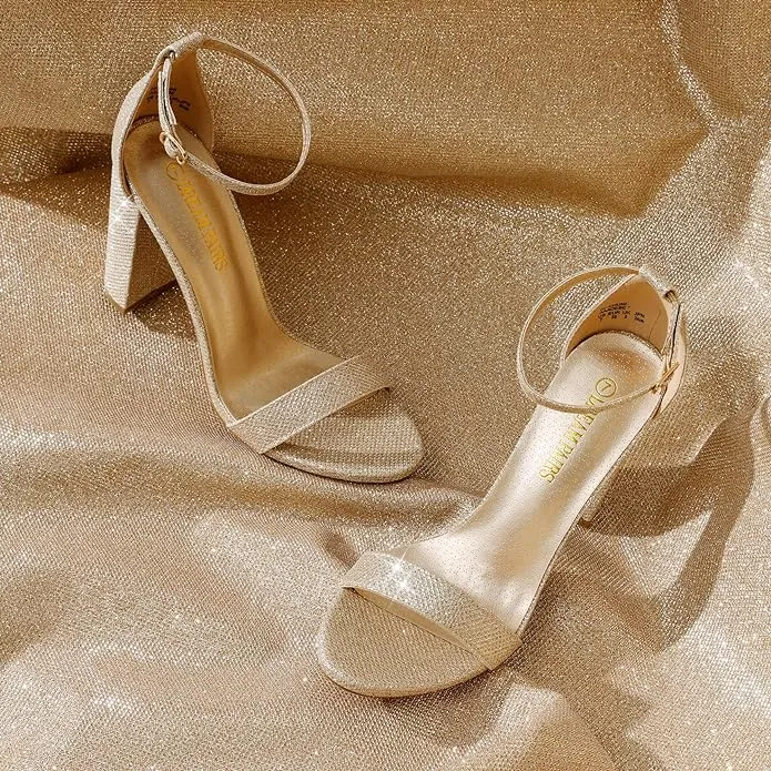 Hi-Chunk Heeled Toe Block Open Great savings Seamless support Ankle High Pairs Dream Sandals Gold Strap