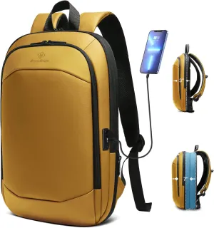 hk Business Backpack for Men 17 Inch,Slim & Expandable Waterproof Travel Laptop Backpack with USB Charger Port (Yellow)