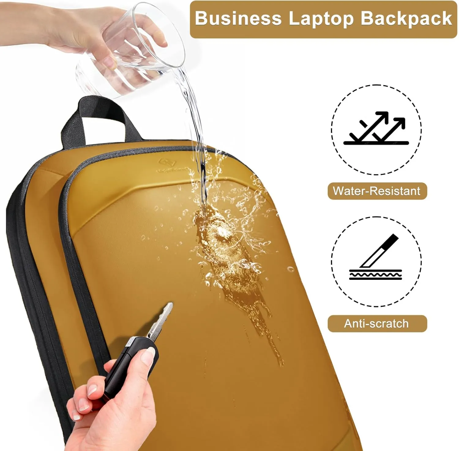 hk Business Backpack for Men 17 Inch,Slim & Expandable Waterproof Travel Laptop Backpack with USB Charger Port (Yellow)