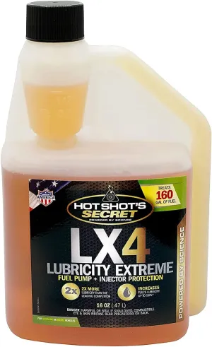 Hot Shot's Secret LX4 Lubricity Extreme – 16 Fl Oz - Fuel System Protection – Lubricates and Protects Fuel Pump and Injectors – Prevents Wear and Damage – For Gasoline or Diesel Engines