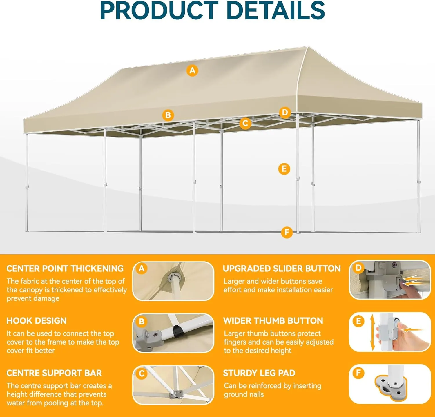 Hoteel 10x30 Pop Up Canopy Tent Heavy Duty with 8 Sidewalls, Waterproof & Flame-Resistant (CPAI-84), Easy Set-up Commercial Instant Tent with Hand Bag, Rope & Nail, Hexagonal Leg (1-Year Warranty)