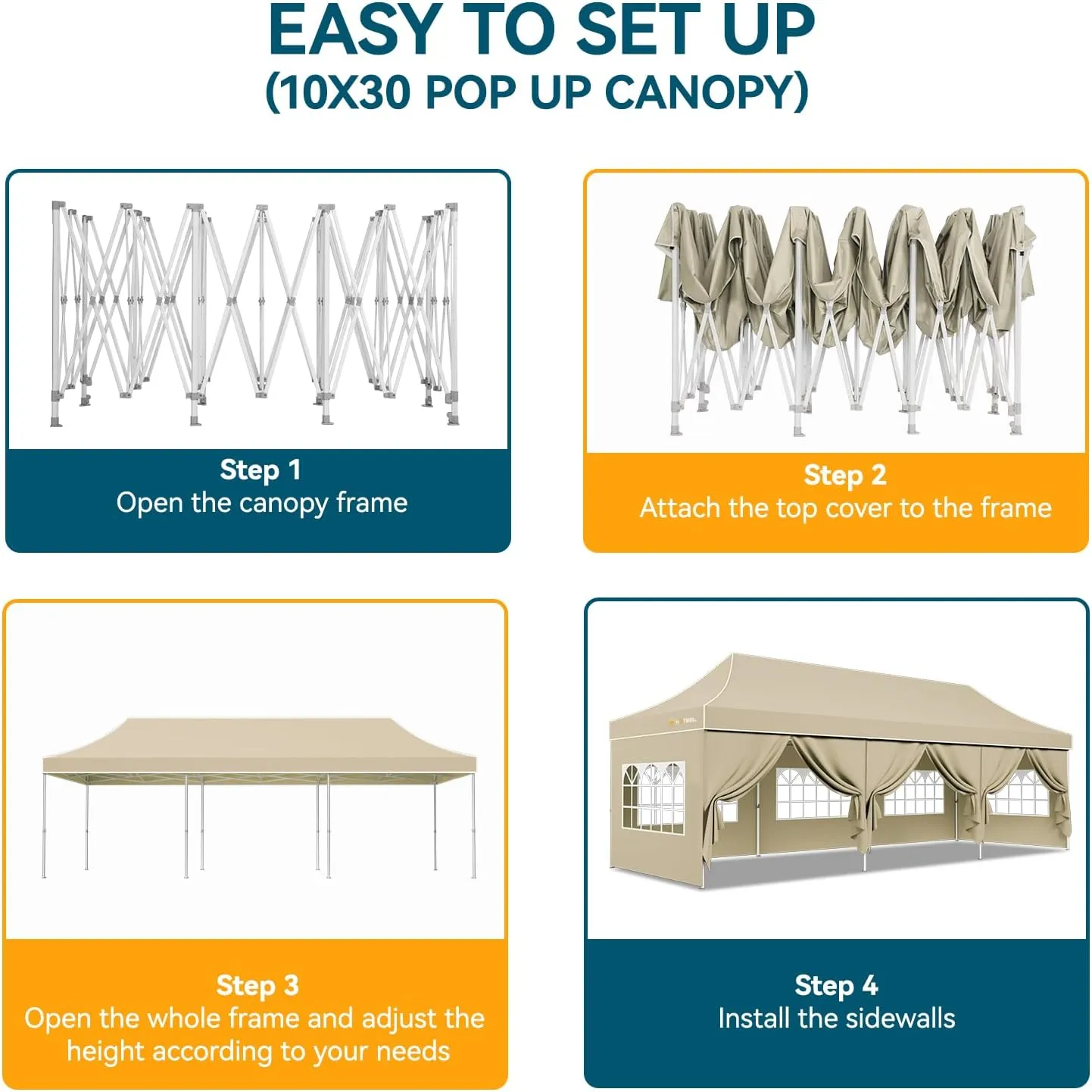 Hoteel 10x30 Pop Up Canopy Tent Heavy Duty with 8 Sidewalls, Waterproof & Flame-Resistant (CPAI-84), Easy Set-up Commercial Instant Tent with Hand Bag, Rope & Nail, Hexagonal Leg (1-Year Warranty)