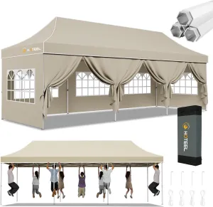 Hoteel 10x30 Pop Up Canopy Tent Heavy Duty with 8 Sidewalls, Waterproof & Flame-Resistant (CPAI-84), Easy Set-up Commercial Instant Tent with Hand Bag, Rope & Nail, Hexagonal Leg (1-Year Warranty)