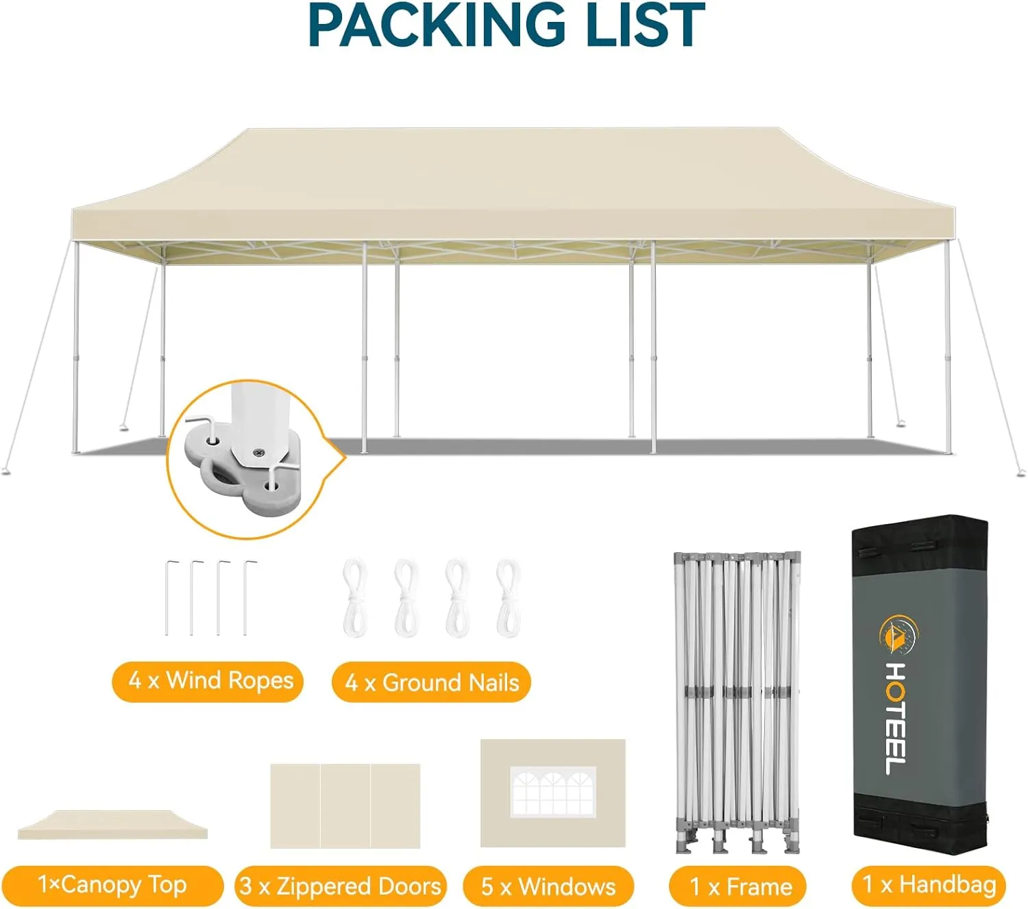 Hoteel 10x30 Pop Up Canopy Tent Heavy Duty with 8 Sidewalls, Waterproof & Flame-Resistant (CPAI-84), Easy Set-up Commercial Instant Tent with Hand Bag, Rope & Nail, Hexagonal Leg (1-Year Warranty)