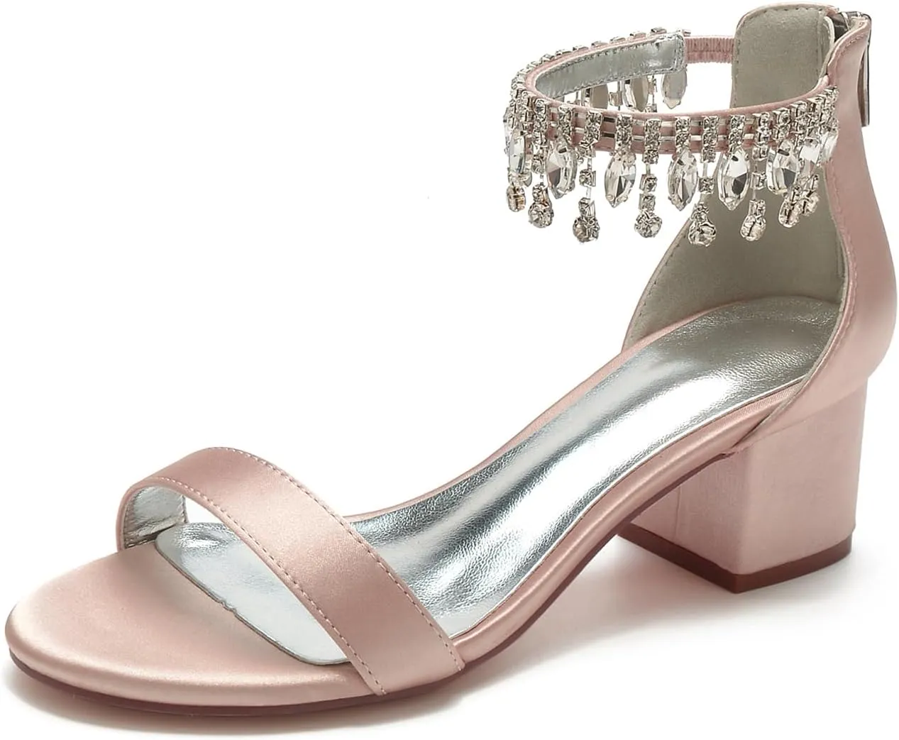 Hyinlays Block Heels Wedding Chunky Sandals for Women Crystal Shoes Low Heel Comfortable Pump for Prom Party