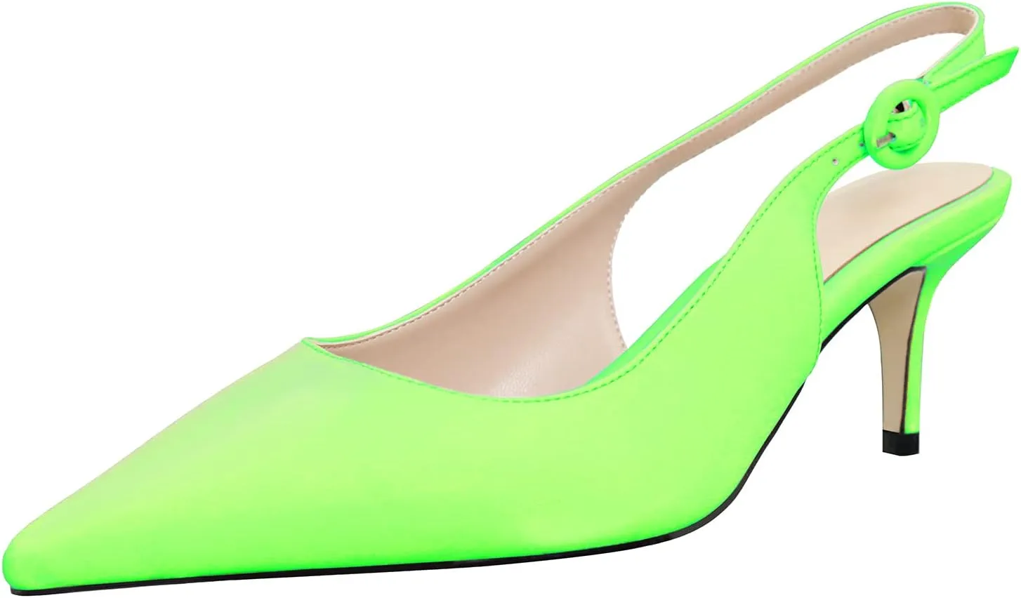 iadore Women Pointed Toe Kitten Heel Slingback Comfort Slip On Dress Pump Shoes