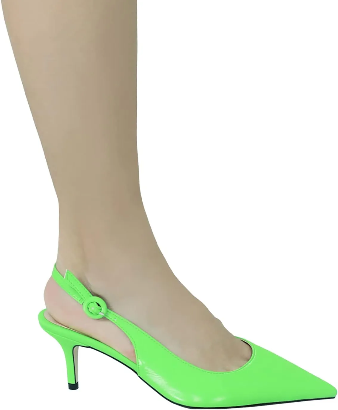 iadore Women Pointed Toe Kitten Heel Slingback Comfort Slip On Dress Pump Shoes