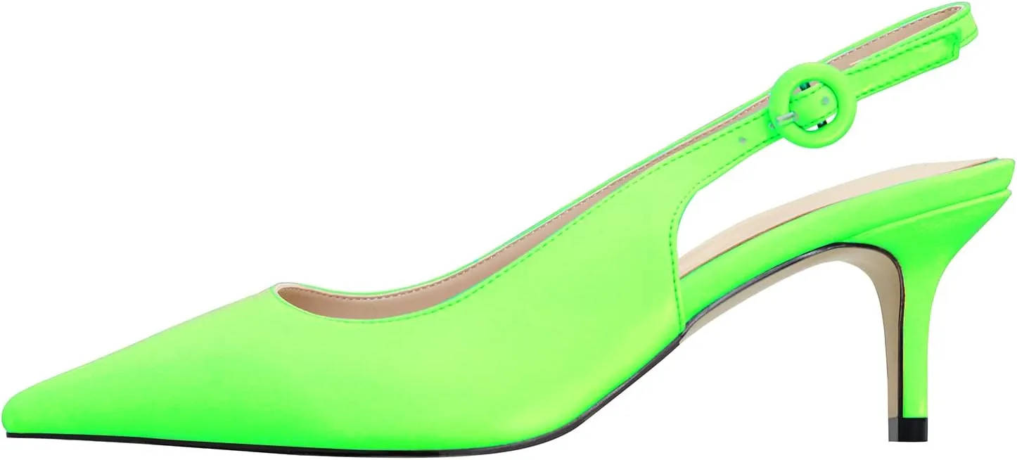 iadore Women Pointed Toe Kitten Heel Slingback Comfort Slip On Dress Pump Shoes