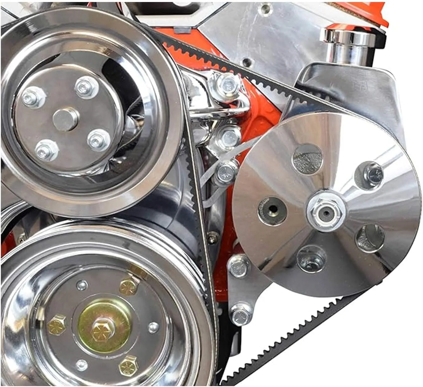 ICT Billet SBC Power Steering Pump Bracket Billet Aluminum V-Belt Slotted Adjustable LWP 305 327 383 5.0L 5.7L V8 Compatible With 350 Small Block Chevy Long Water Pump 551522