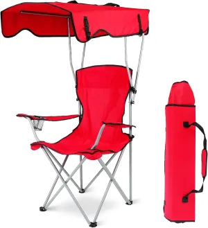 iMounTEK Camp Chair Foldable Canopy Camp Chair with Shade Sun Protection Camping Recliner with Carry Bag Support 330LBS Load Folding Seat with Cup Holder for Fishing/Beach/Travel/Picnic(Red