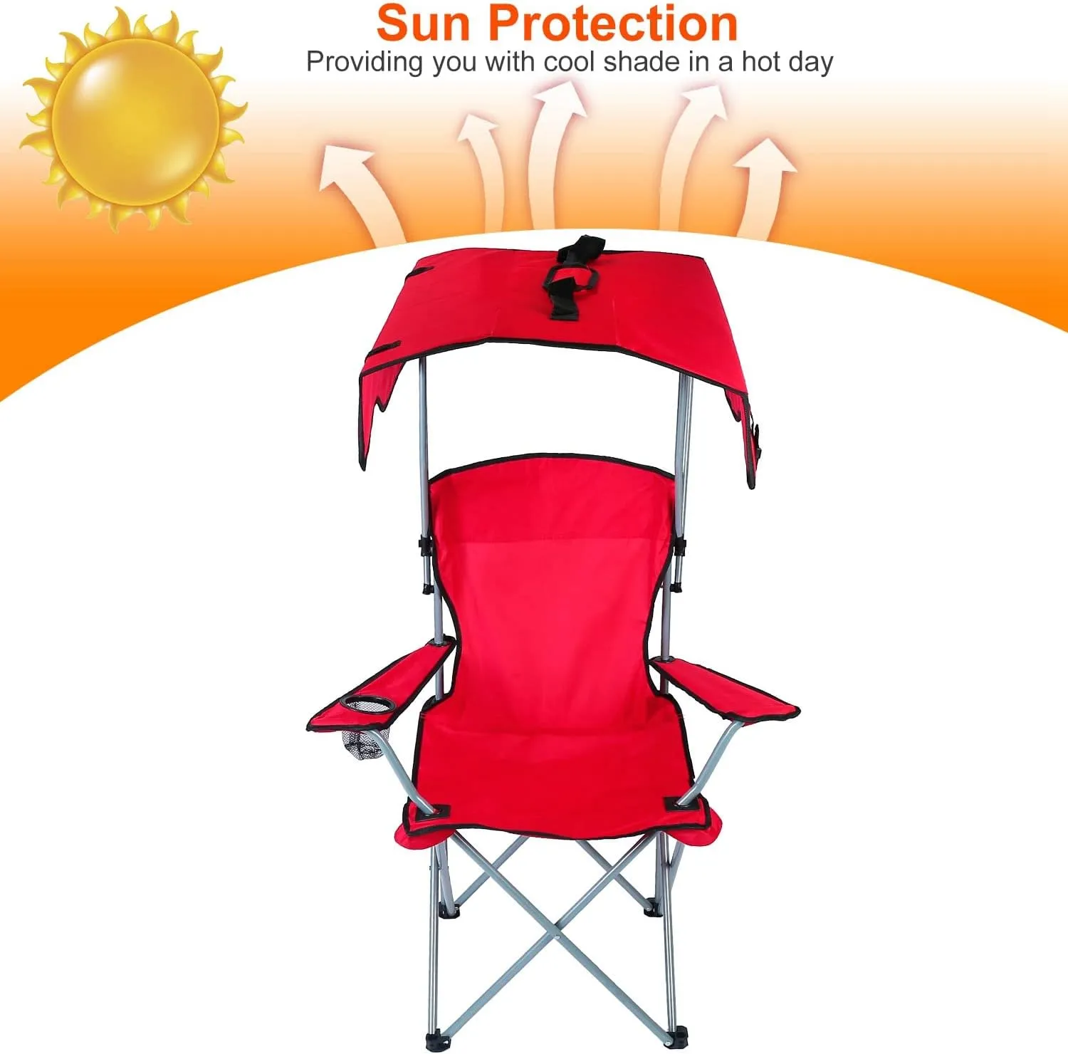 iMounTEK Camp Chair Foldable Canopy Camp Chair with Shade Sun Protection Camping Recliner with Carry Bag Support 330LBS Load Folding Seat with Cup Holder for Fishing/Beach/Travel/Picnic(Red