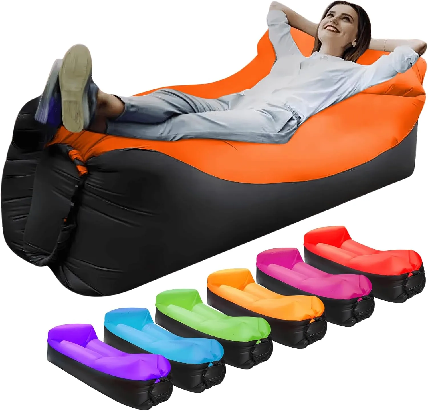 Inflatable Lounger Air Sofa Hammock, Inflatable Couch for Camping, Perfect for Beach Chair Waterproof Anti-Air Leaking Pouch Couch Air Chair for Outdoor, Beach, Hiking