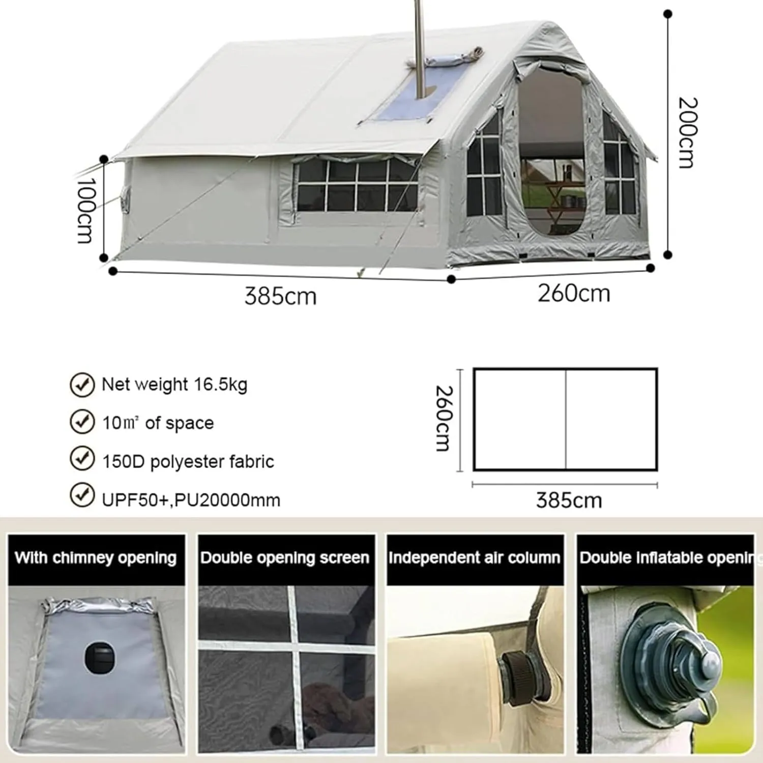 Inflatable Tent with Pump,4-Season Inflatable Camping Tent,Waterproof and Windproof Oxford Fabric Tent with Mesh Windows and Doors,Quick to Set Up for 2-8 Persons,A