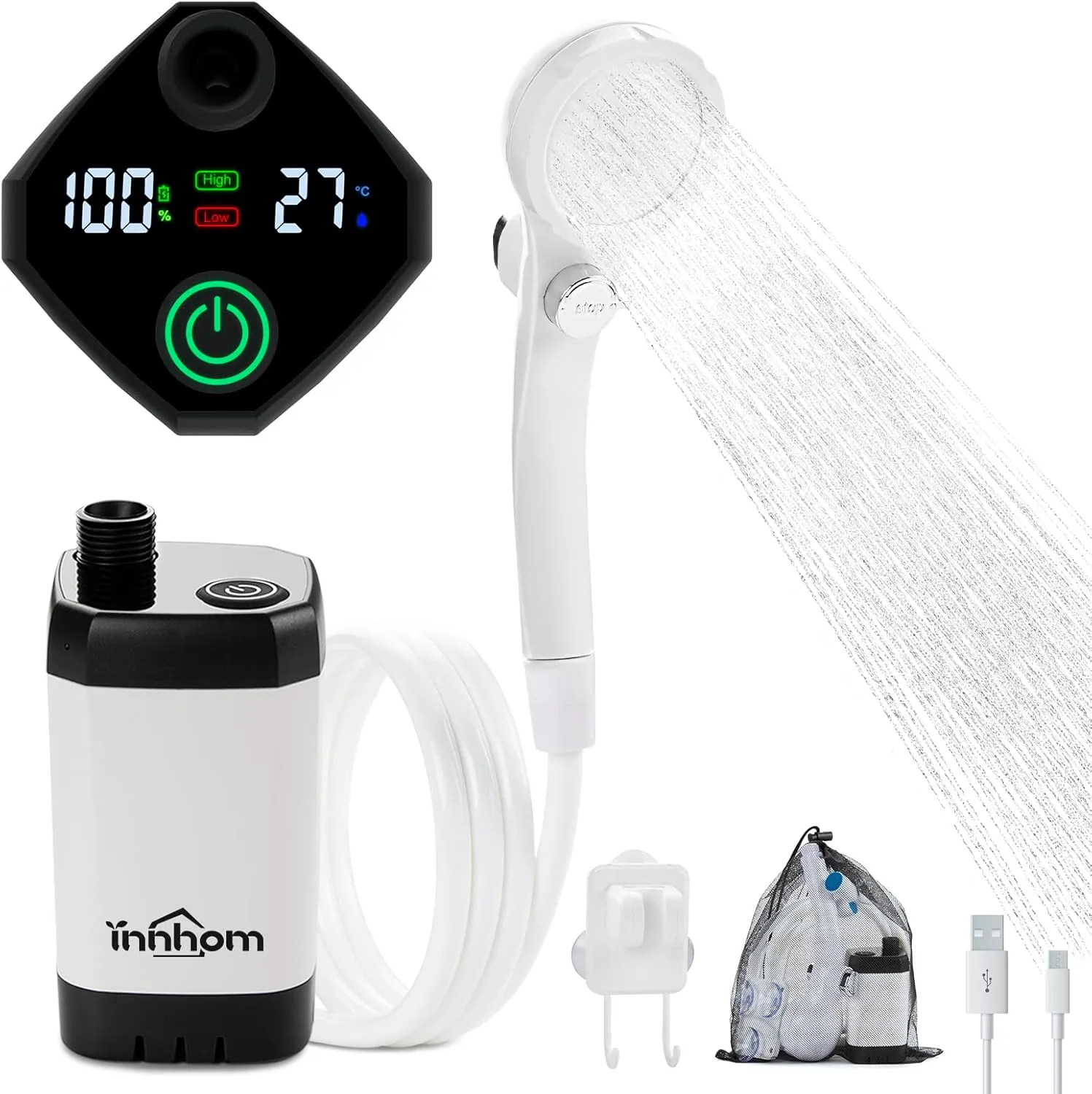innhom 6000mAh Portable Shower Camping Shower Outdoor Camp Shower Pump, 2 Mode Electric Rechargeable Portable Camping Shower