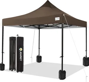 JEAREY 10x10ft Pop Up Canopy Tent, Sun Shelter Easy Up Canopy, Instant Portable Shelter with Wheeled Bag, 4 Sandbags for Parties, Outdoor - Brown