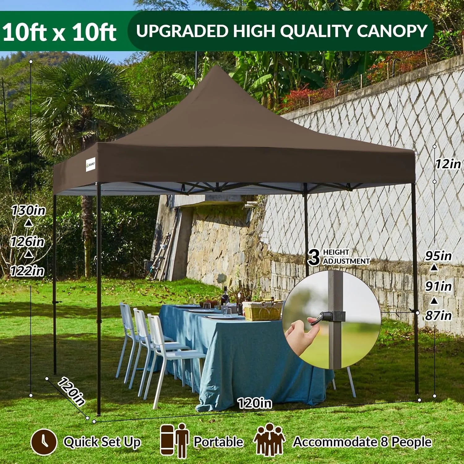 JEAREY 10x10ft Pop Up Canopy Tent, Sun Shelter Easy Up Canopy, Instant Portable Shelter with Wheeled Bag, 4 Sandbags for Parties, Outdoor - Brown