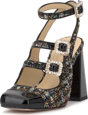 Jessica Simpson Womens Lymen Tweed Embellished Block Heels