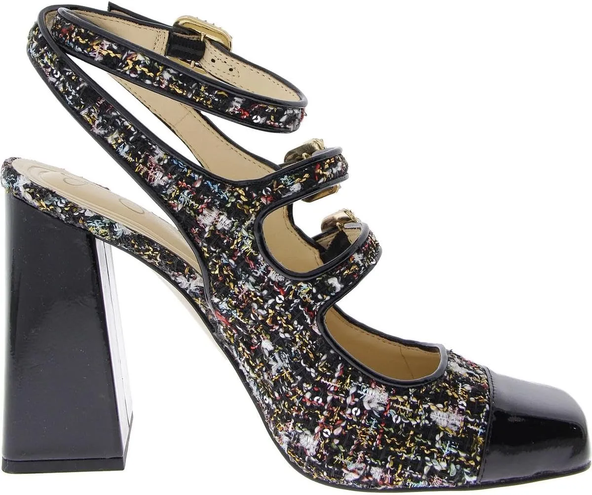 Jessica Simpson Womens Lymen Tweed Embellished Block Heels