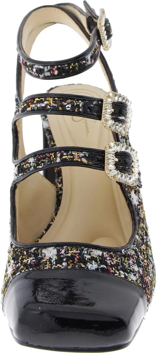 Jessica Simpson Womens Lymen Tweed Embellished Block Heels