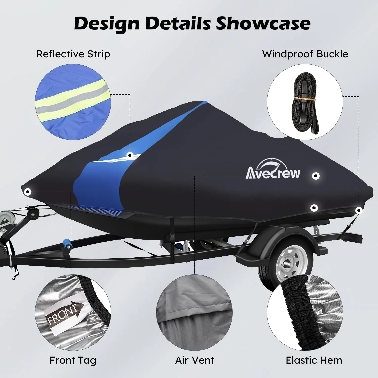 Jet Ski Cover Waterproof - 250D Trailerable PWC Cover Fits Yamaha Seadoo Kawasaki Personal Lightweight Watercraft Boats with Two Air Vents| Length Range: 115'' to 120''