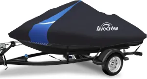 Jet Ski Cover Waterproof - 250D Trailerable PWC Cover Fits Yamaha Seadoo Kawasaki Personal Lightweight Watercraft Boats with Two Air Vents| Length Range: 115'' to 120''