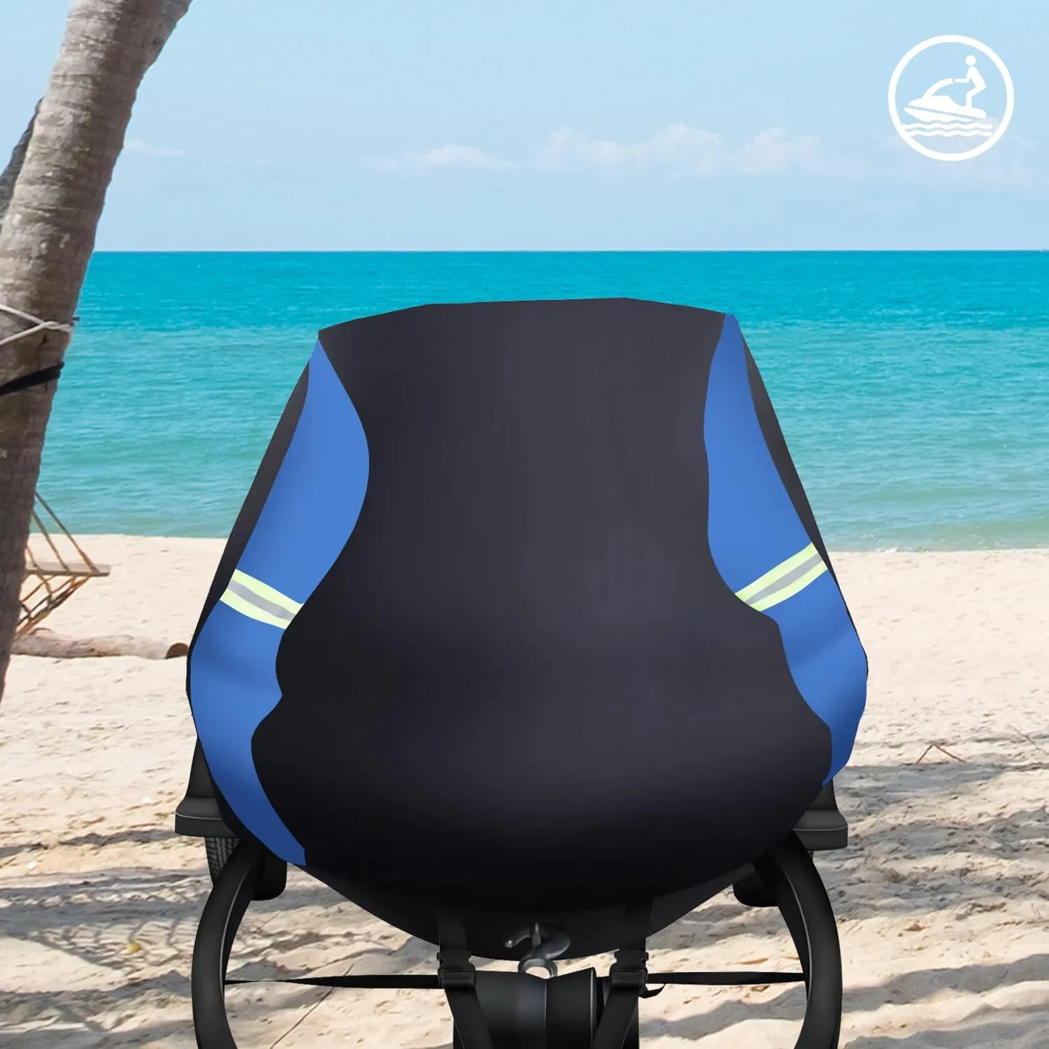 Jet Ski Cover Waterproof - 250D Trailerable PWC Cover Fits Yamaha Seadoo Kawasaki Personal Lightweight Watercraft Boats with Two Air Vents| Length Range: 115'' to 120''