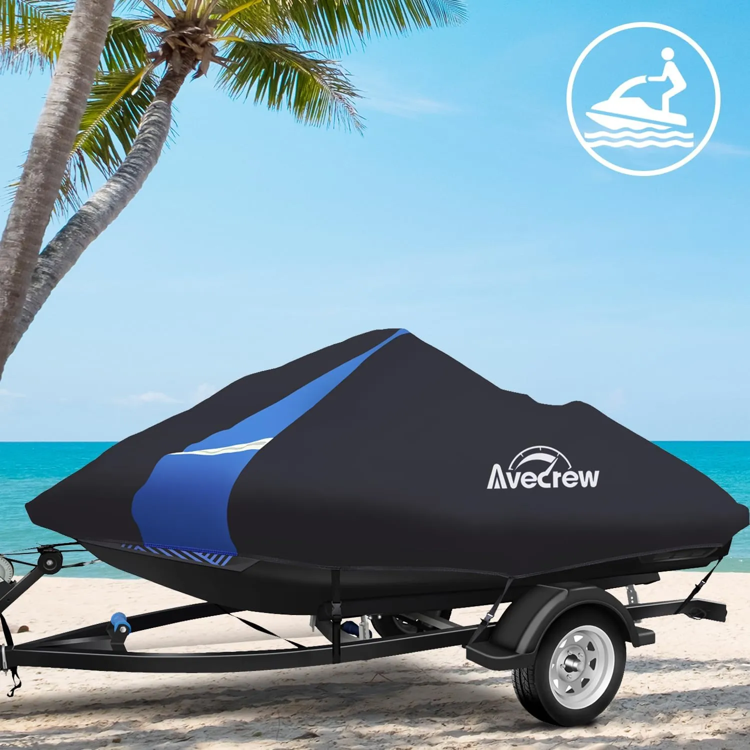 Jet Ski Cover Waterproof - 250D Trailerable PWC Cover Fits Yamaha Seadoo Kawasaki Personal Lightweight Watercraft Boats with Two Air Vents| Length Range: 115'' to 120''