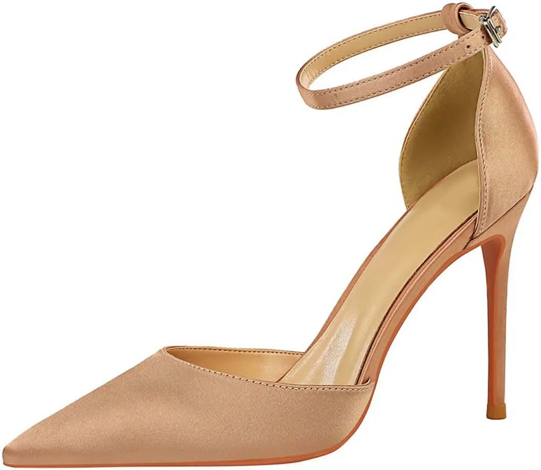 JOEupin Womens High Heels Point Toe D'Orsay Pumps Shoes Ankle Strap Heeled Sandals Stilettos Wedding Shoes