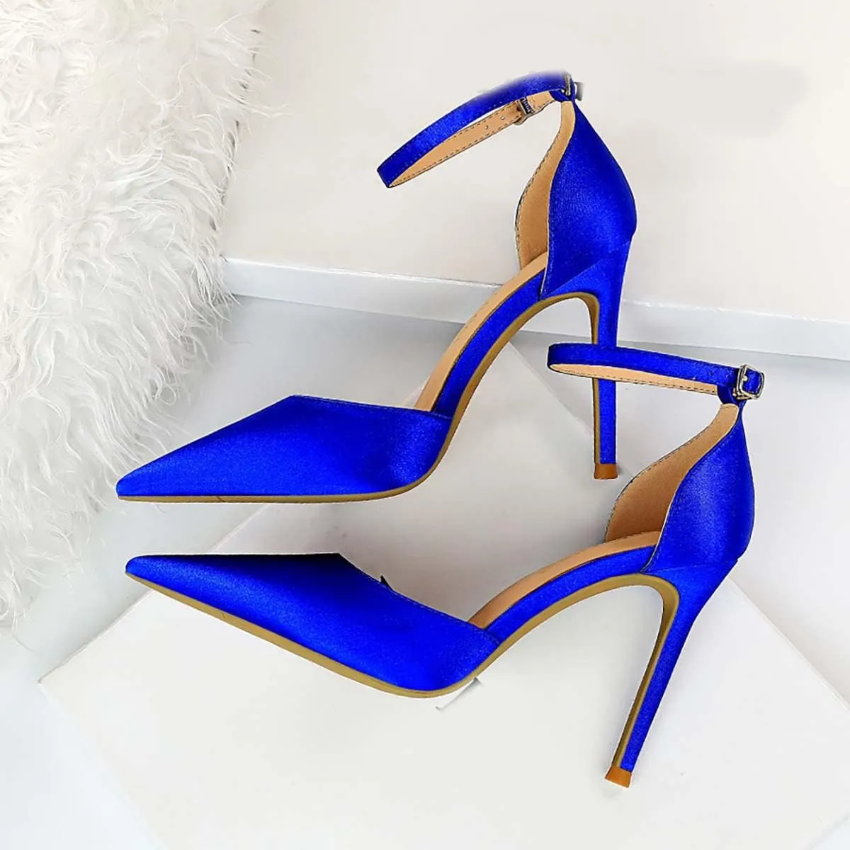JOEupin Womens High Heels Point Toe D'Orsay Pumps Shoes Ankle Strap Heeled Sandals Stilettos Wedding Shoes