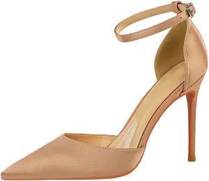 JOEupin Womens High Heels Point Toe D'Orsay Pumps Shoes Ankle Strap Heeled Sandals Stilettos Wedding Shoes