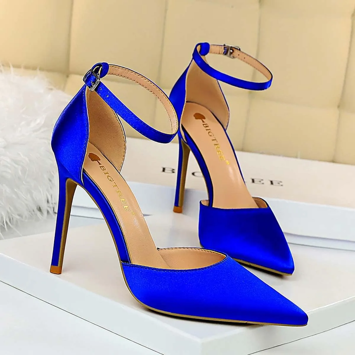 JOEupin Womens High Heels Point Toe D'Orsay Pumps Shoes Ankle Strap Heeled Sandals Stilettos Wedding Shoes