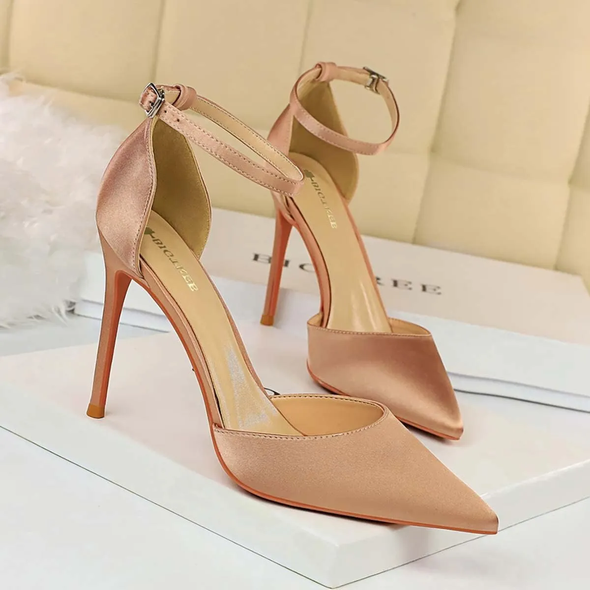 JOEupin Womens High Heels Point Toe D'Orsay Pumps Shoes Ankle Strap Heeled Sandals Stilettos Wedding Shoes
