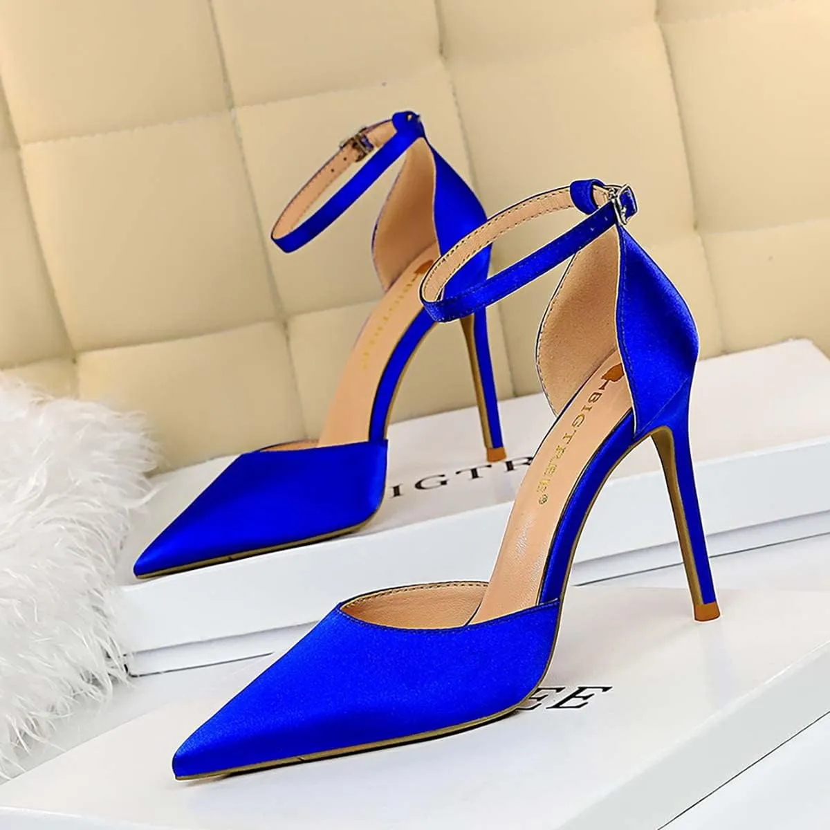 JOEupin Womens High Heels Point Toe D'Orsay Pumps Shoes Ankle Strap Heeled Sandals Stilettos Wedding Shoes