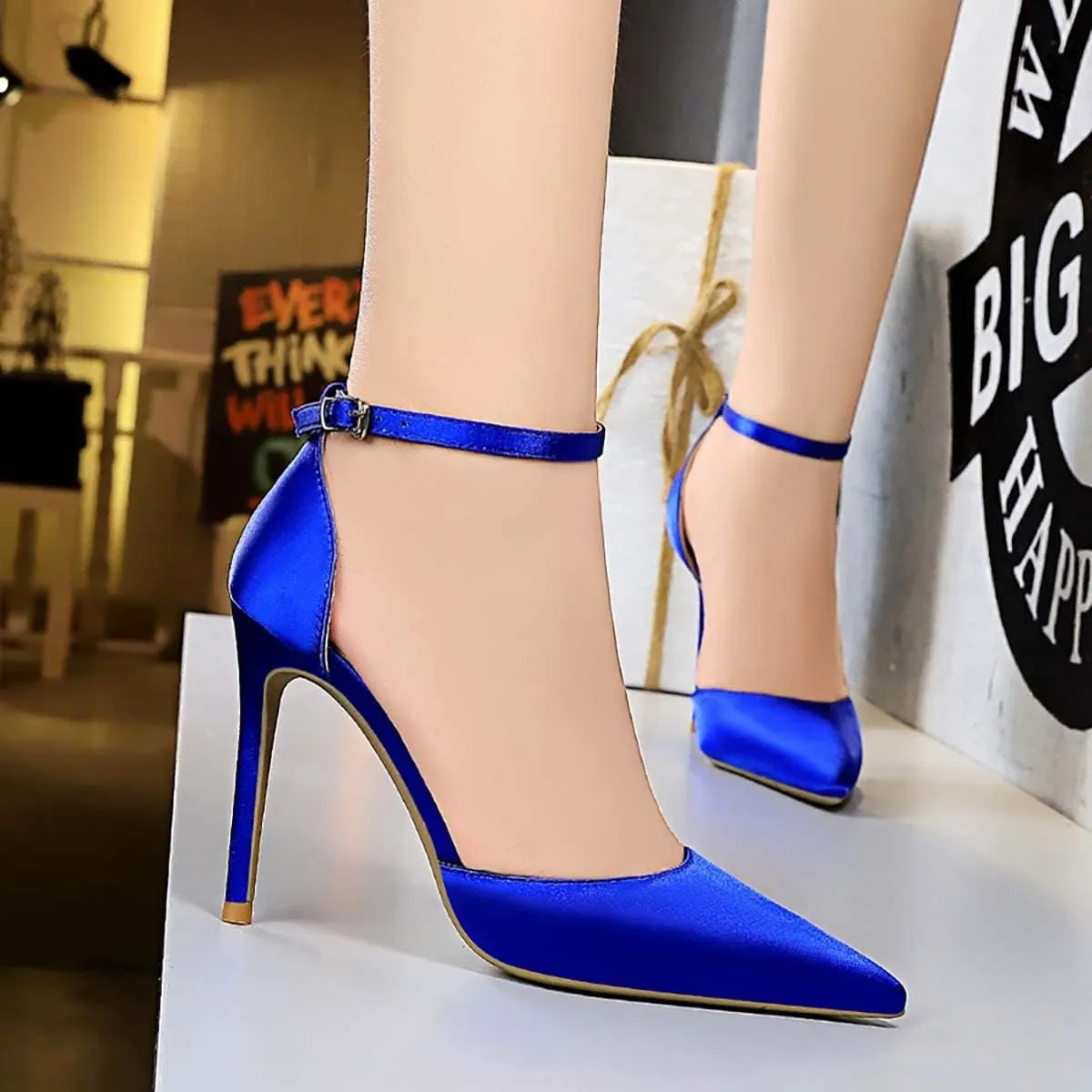 JOEupin Womens High Heels Point Toe D'Orsay Pumps Shoes Ankle Strap Heeled Sandals Stilettos Wedding Shoes