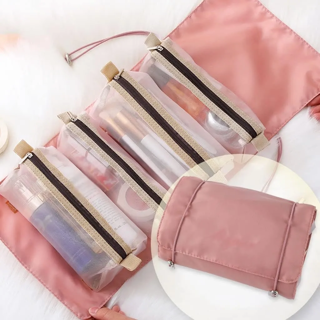 JSEIAJB Travel Cosmetic Bag Women Mesh Make Up Box Bags Beautician Toiletry Makeup Brushes Lipstick Storage Organizer(Beige)