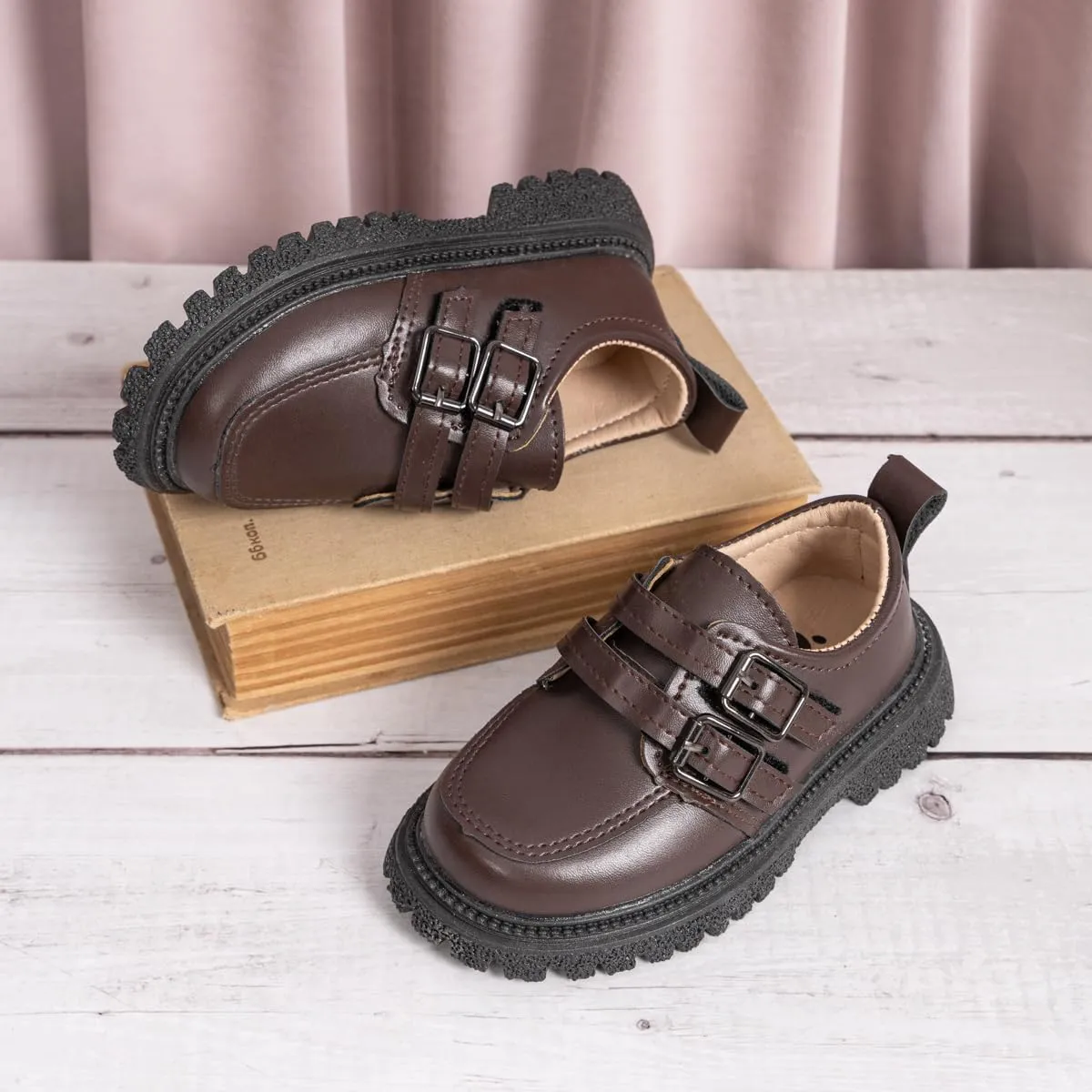 Kannior Boys Girls Oxford PU Leather Shoes Little Kid Wedding Dress Shoes Toddler Lace Up Non-Slip Texture Sole Loafer Flats Classic School Uniform Walking Shoes